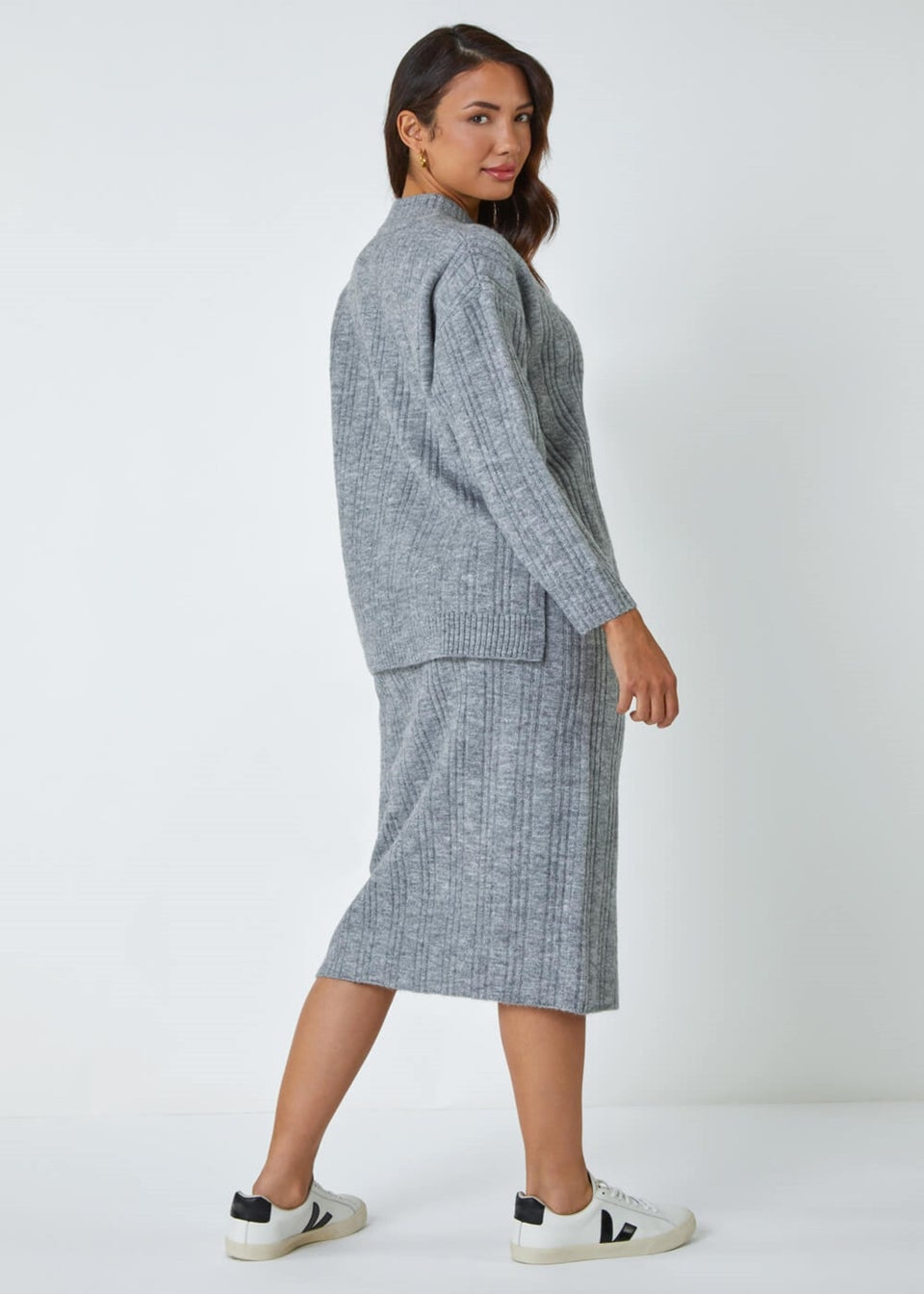 Roman Grey Turtle Neck Rib Knit Jumper
