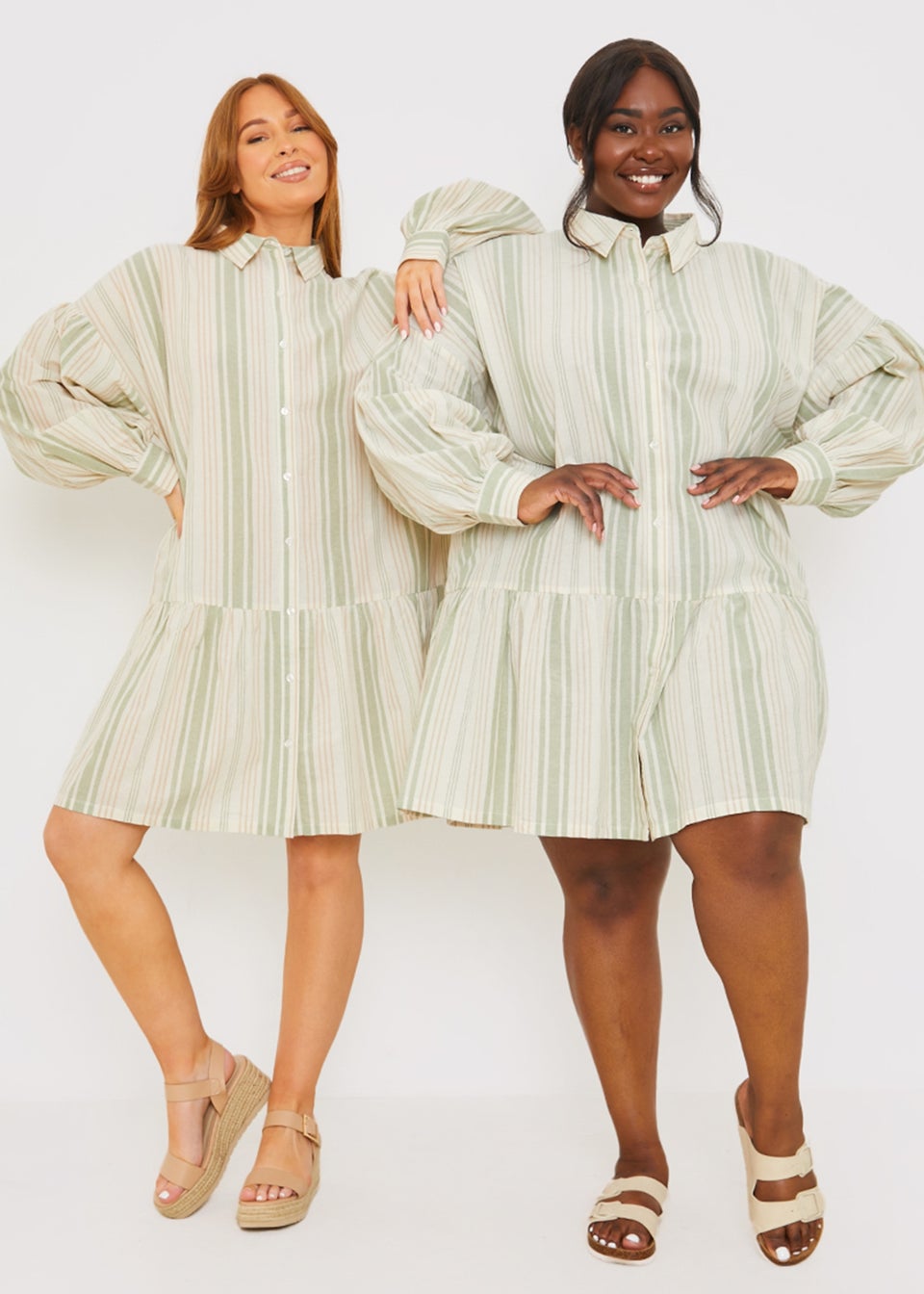 In The Style Stacey Green Stripe Shirt Dress Matalan