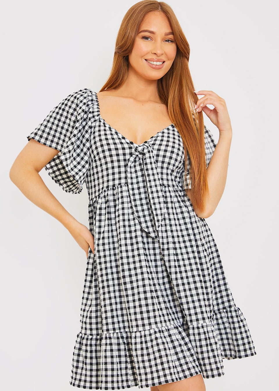 In The Style Stacey Black & White Tie Bust Mini Dress
