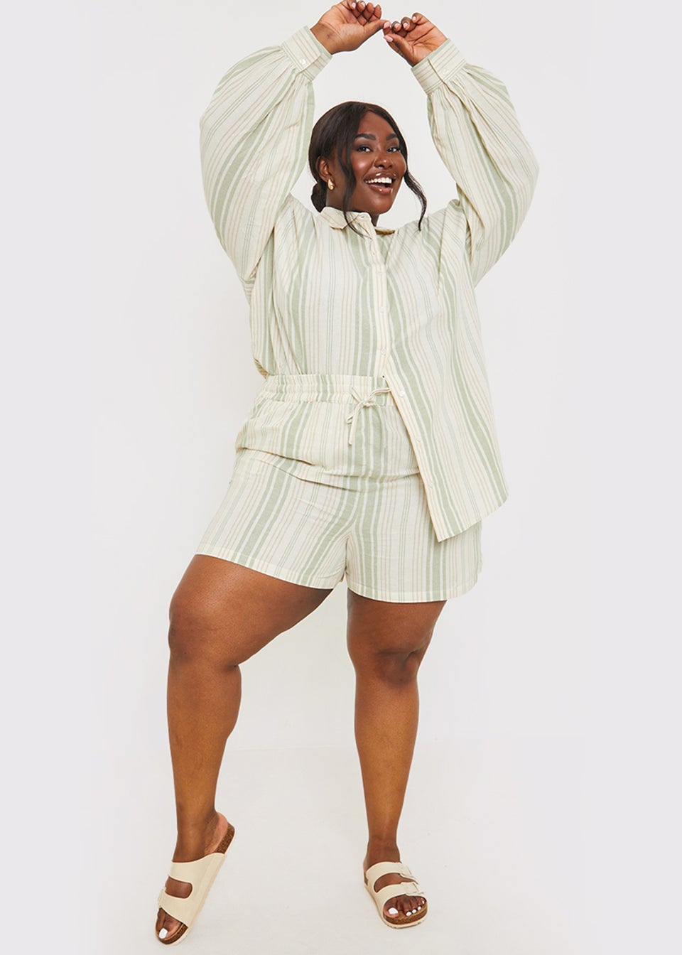 In The Style Stacey Green Stripe Co Ord Shorts