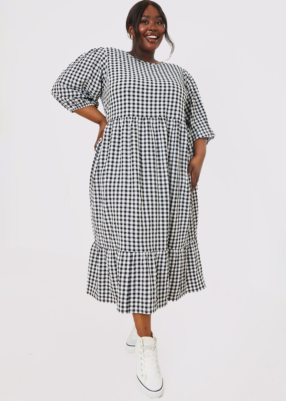 In The Style Stacey Black & White Gingham Midi Dress