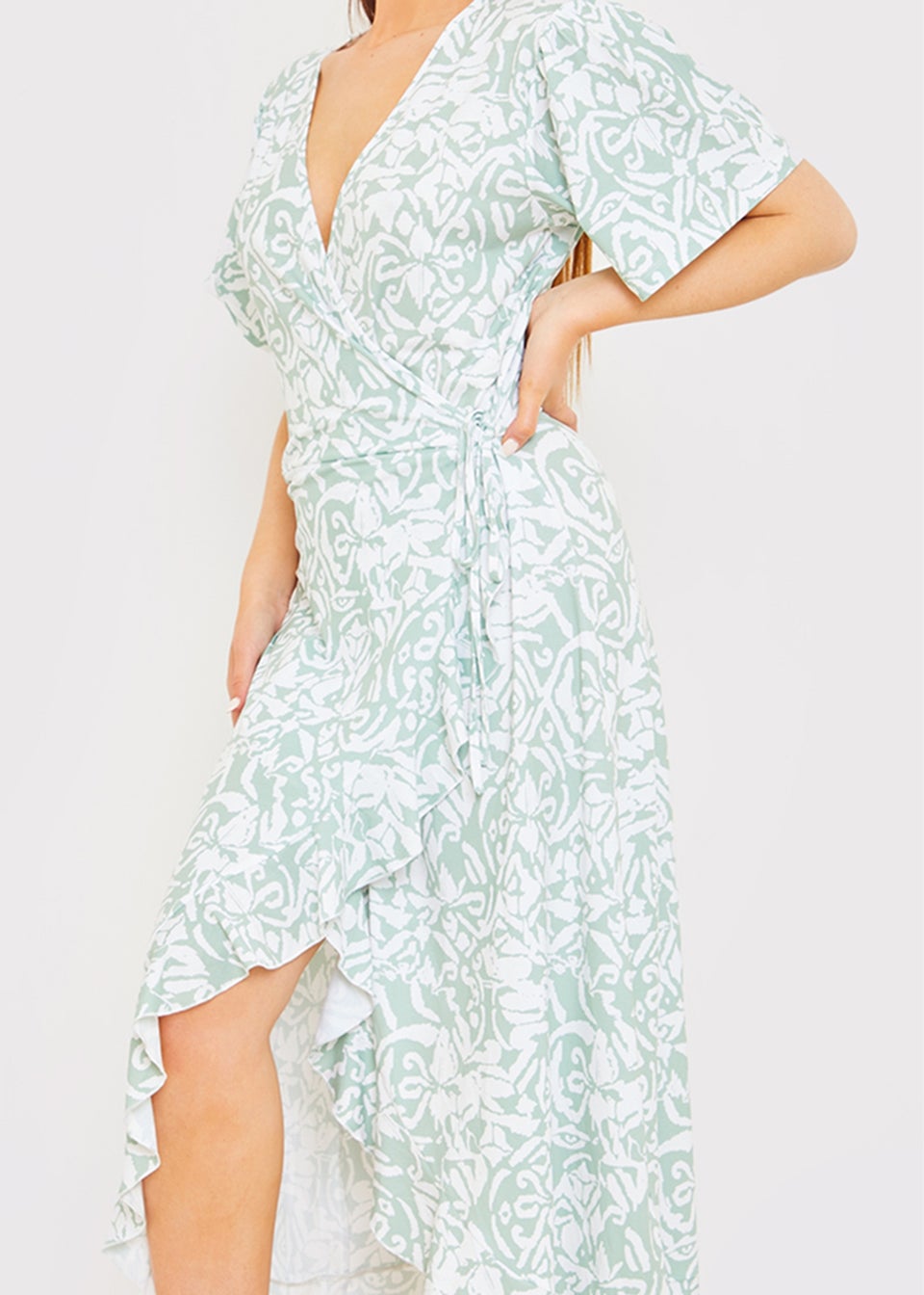In The Style Stacey Green Pattern Wrap Midi Dress