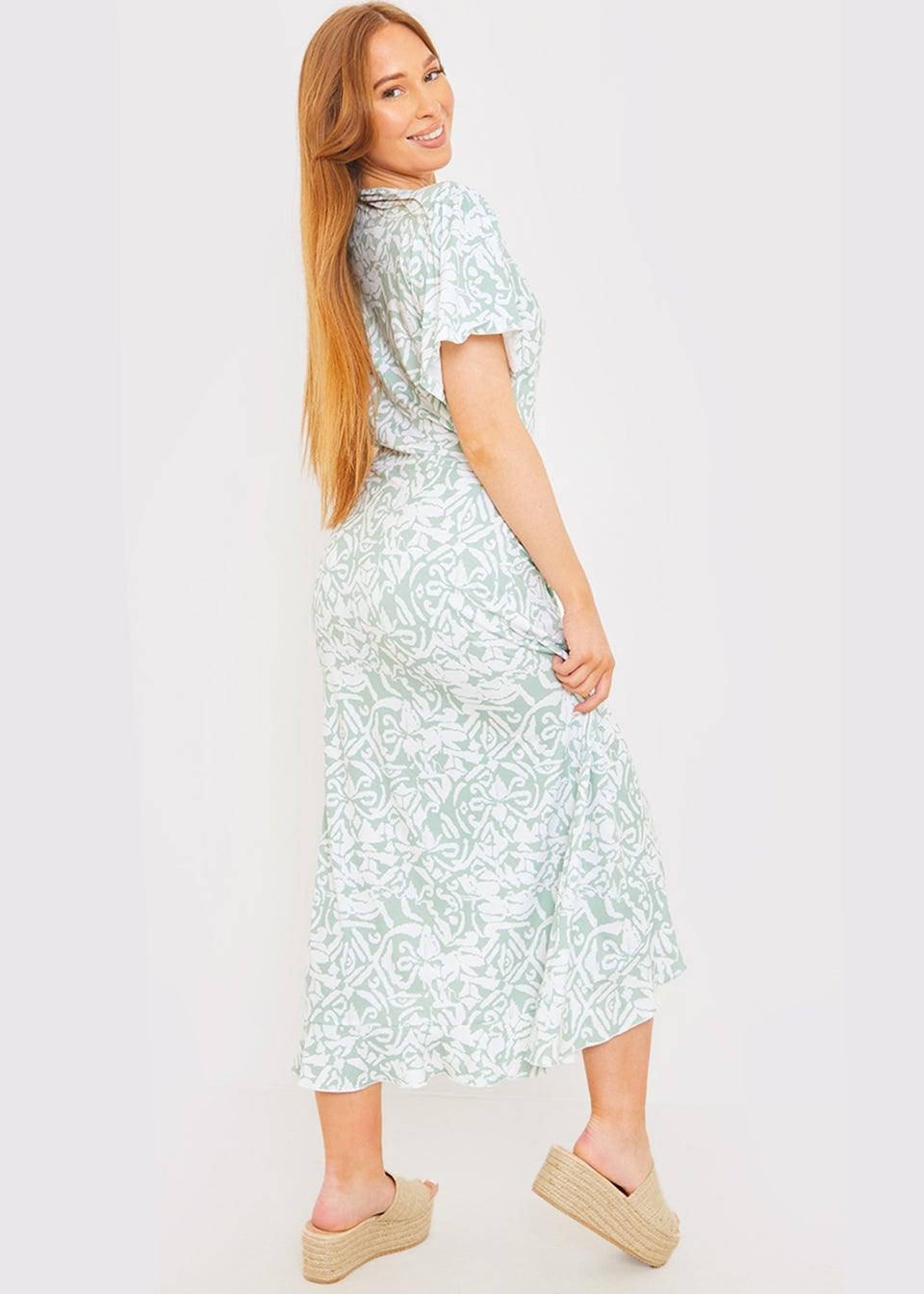 In The Style Stacey Green Pattern Wrap Midi Dress
