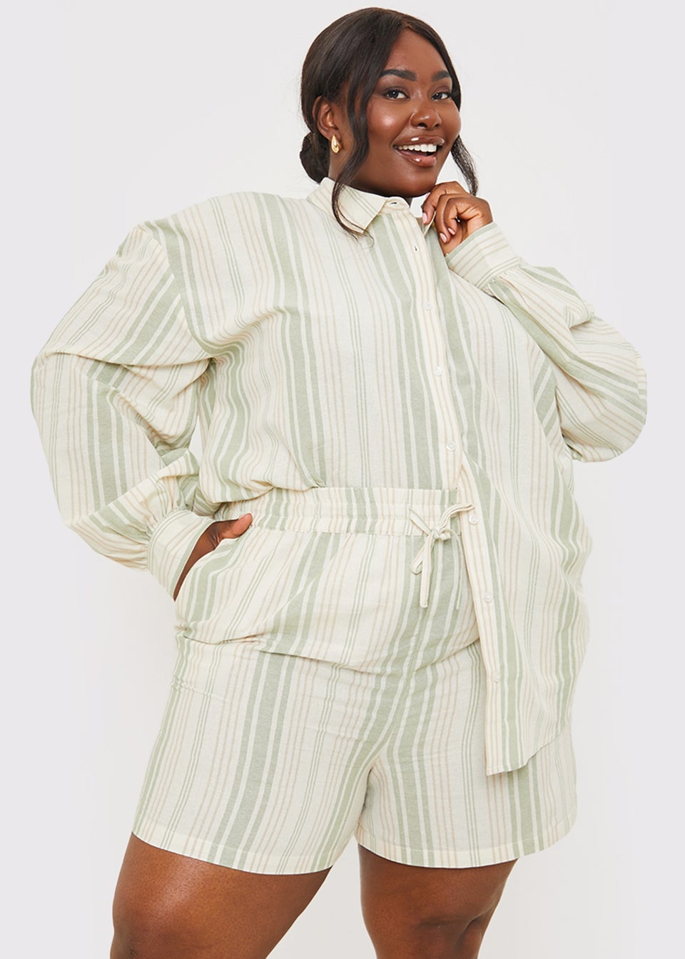 In The Style Stacey Green Stripe Co Ord Shirt