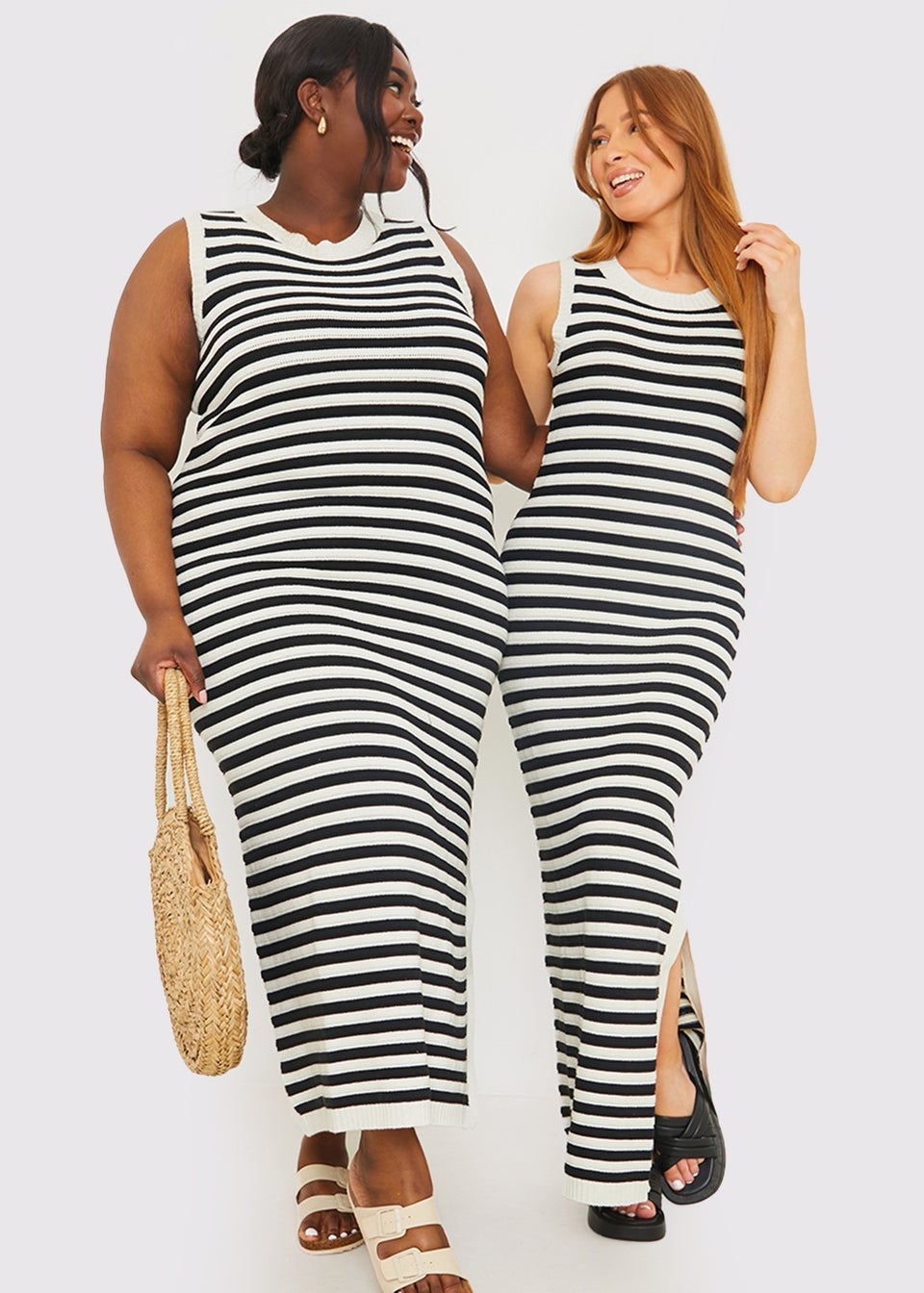 In The Style Stacey Black Knitted Stripped Maxi Dress