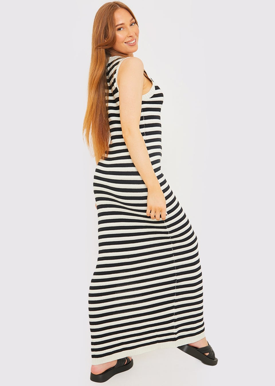 In The Style Stacey Black Knitted Stripped Maxi Dress