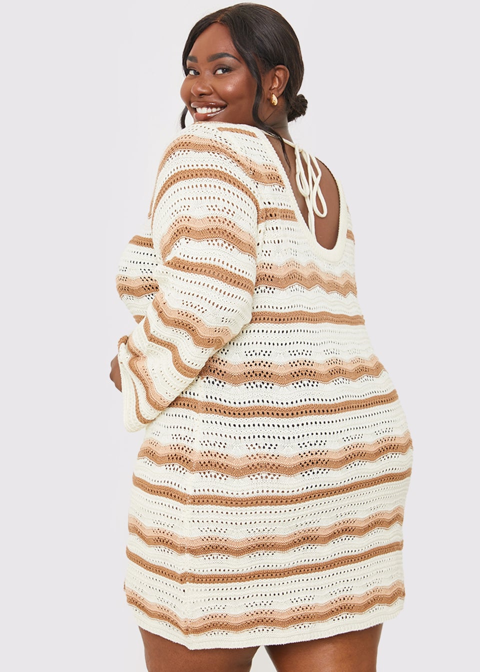 In The Style Stacey Brown Crochet Stripe Mini Dress