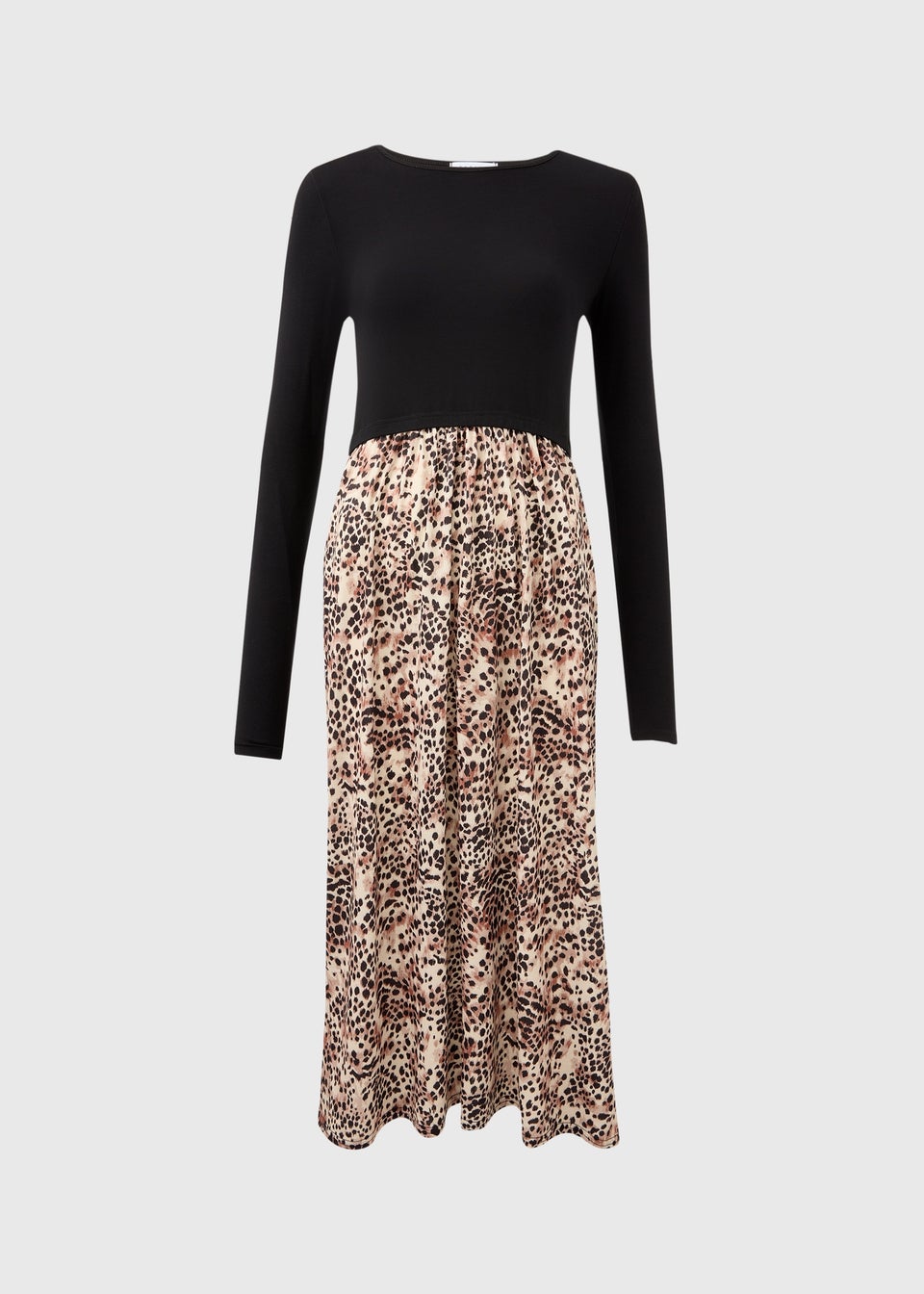 Black Mix Animal Print Midi Dress