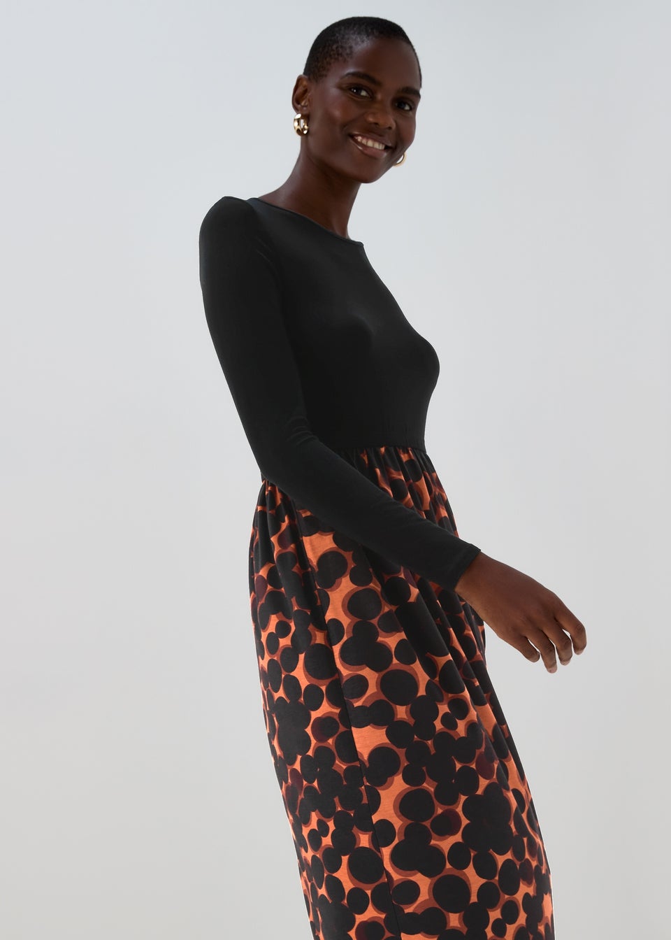 Black & Brown Mix Print Midi Dress