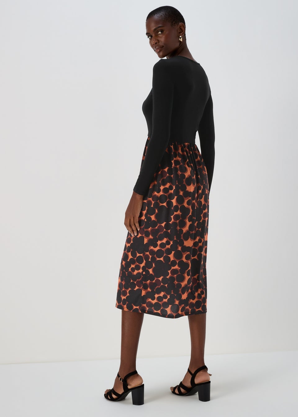 Black & Brown Mix Print Midi Dress