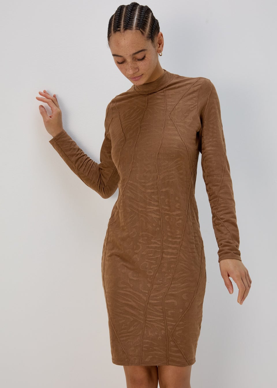 Brown Animal Print Jacquard Dress