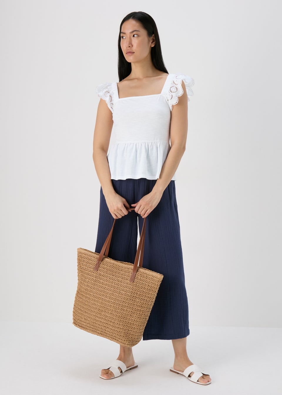 White Schiffli Strap Vest