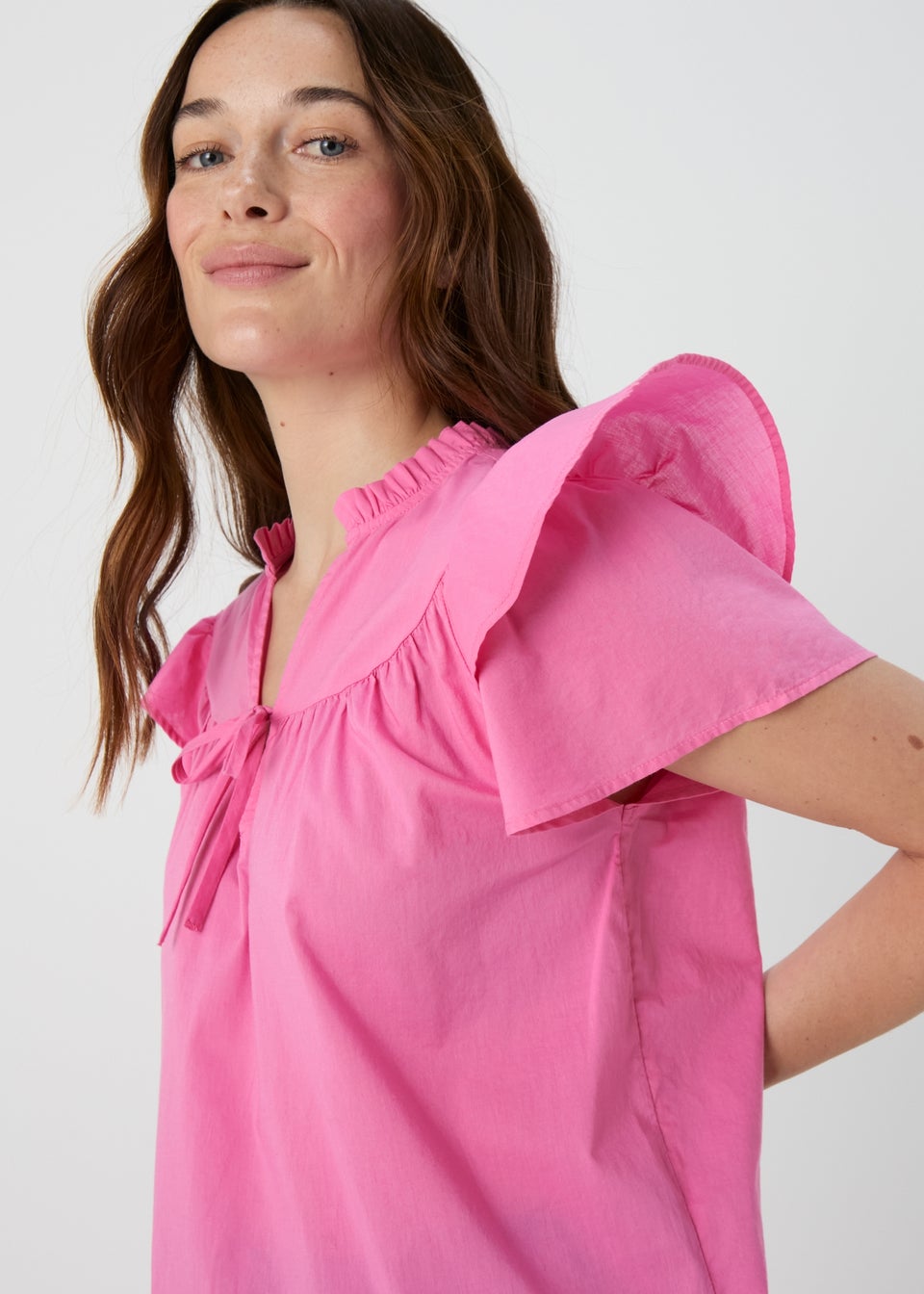 Pink ruffle sleeve blouse discount