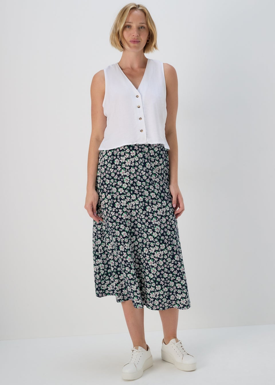 Navy Ditsy Flared Hem Skirt Matalan