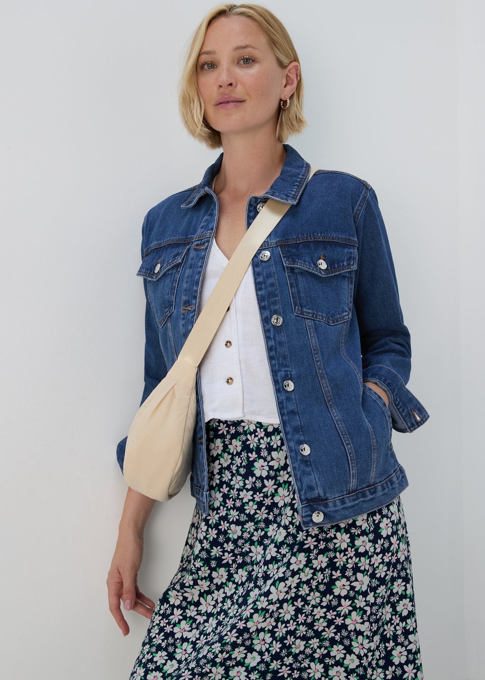 Navy Ditsy Flared Hem Skirt