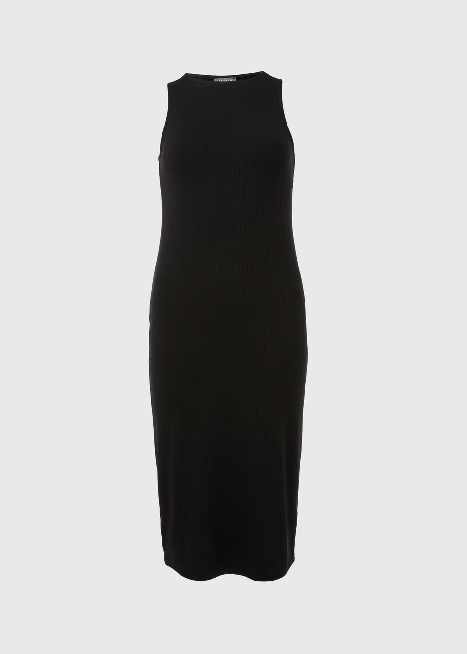 Papaya Petite Black Racer Ribbed Midi Dress