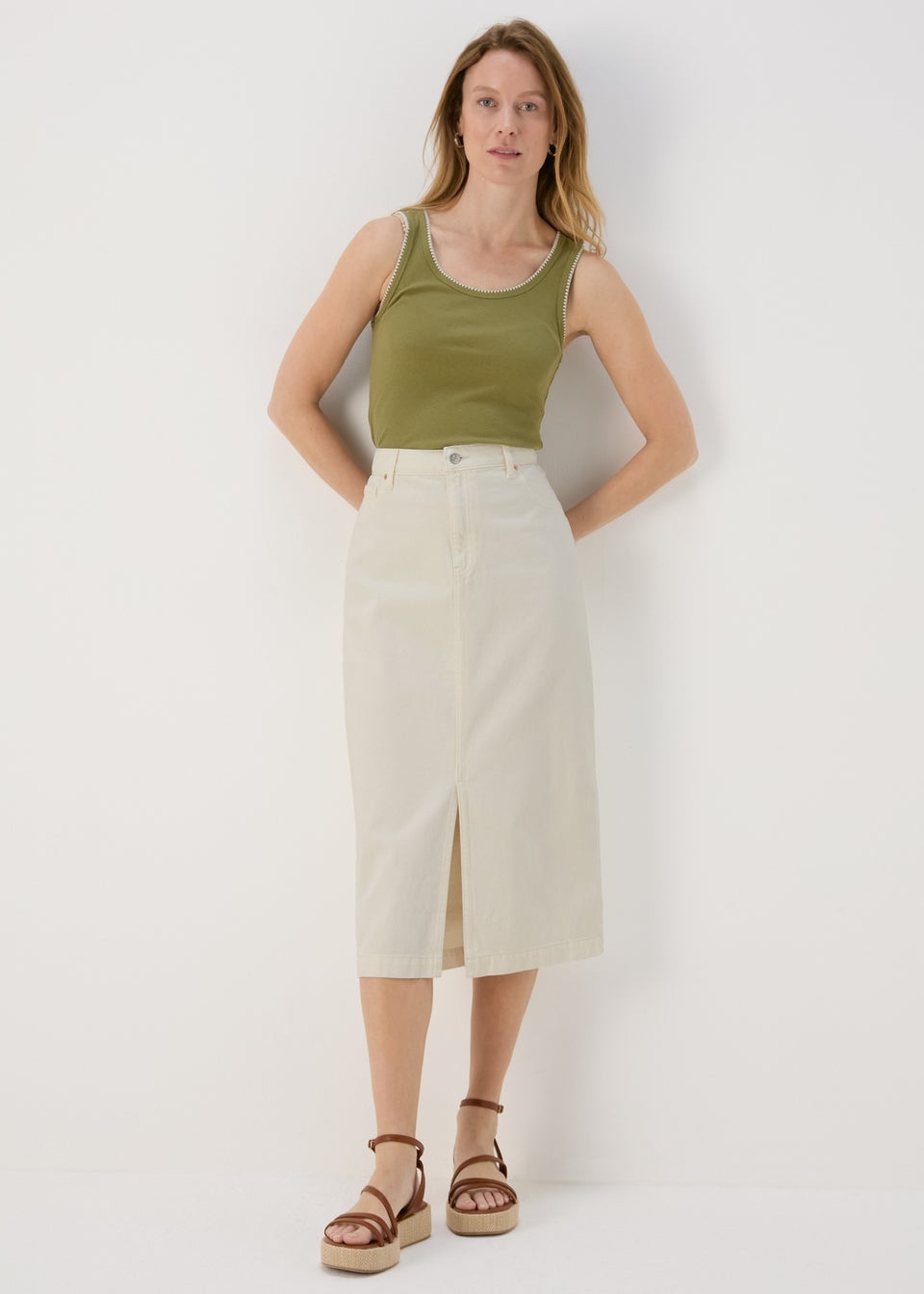 Ecru Denim Midi Skirt Matalan