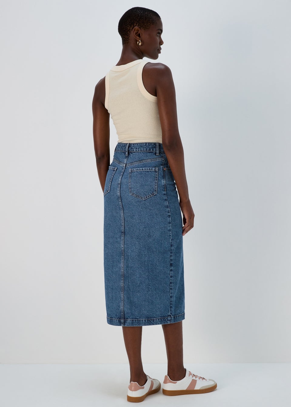 Papaya Petite Mid Wash Midi Denim Skirt