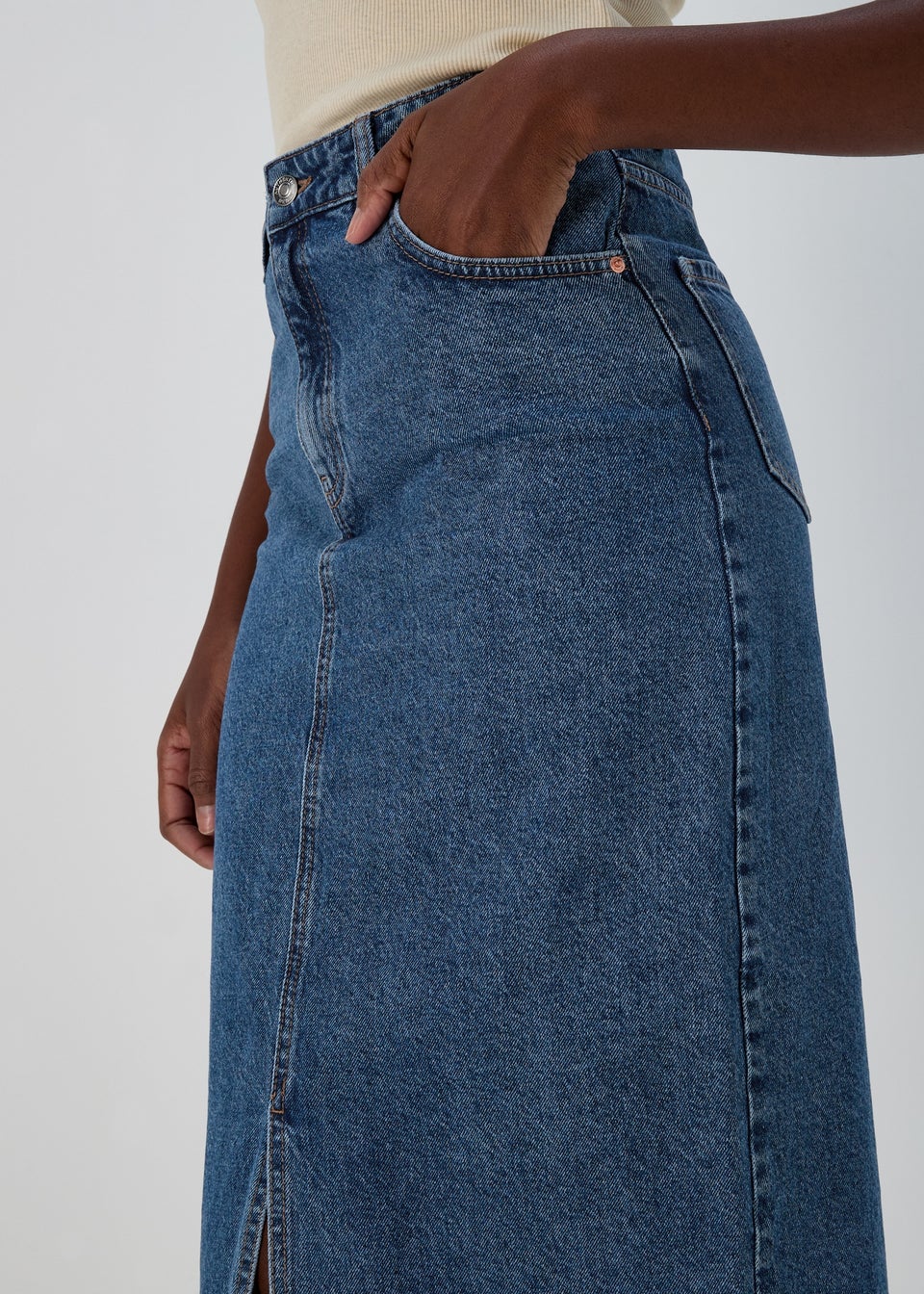 Mid length denim skirts for ladies online