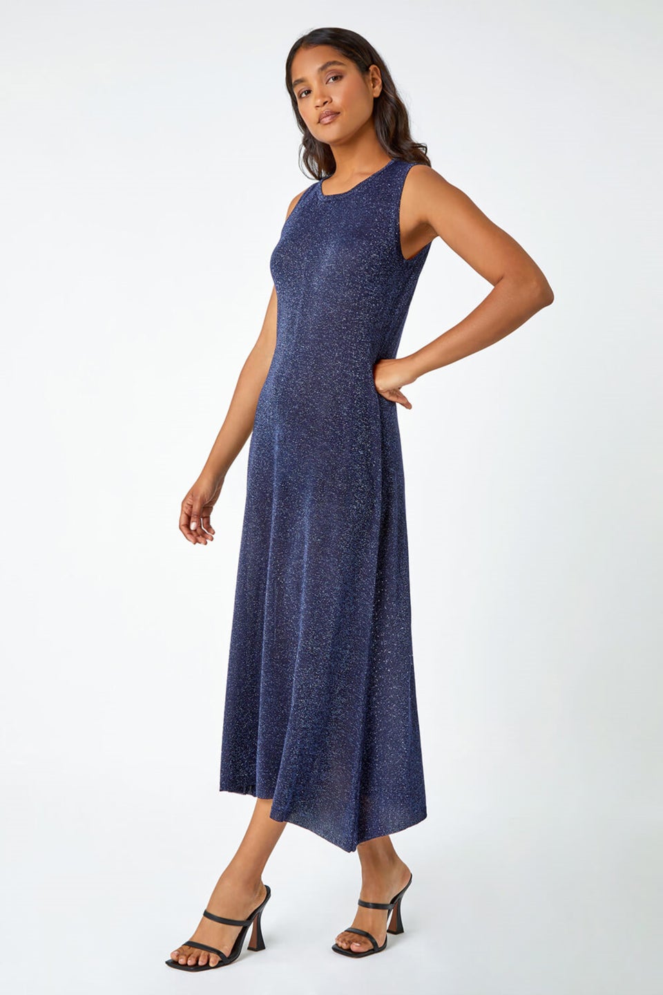 Roman Navy Sleeveless Sparkle Knitted Midi Dress Matalan