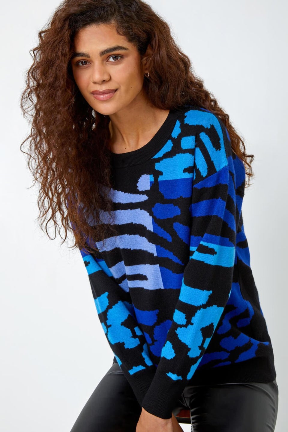 Roman Blue Colour Block Animal Print Jumper Matalan