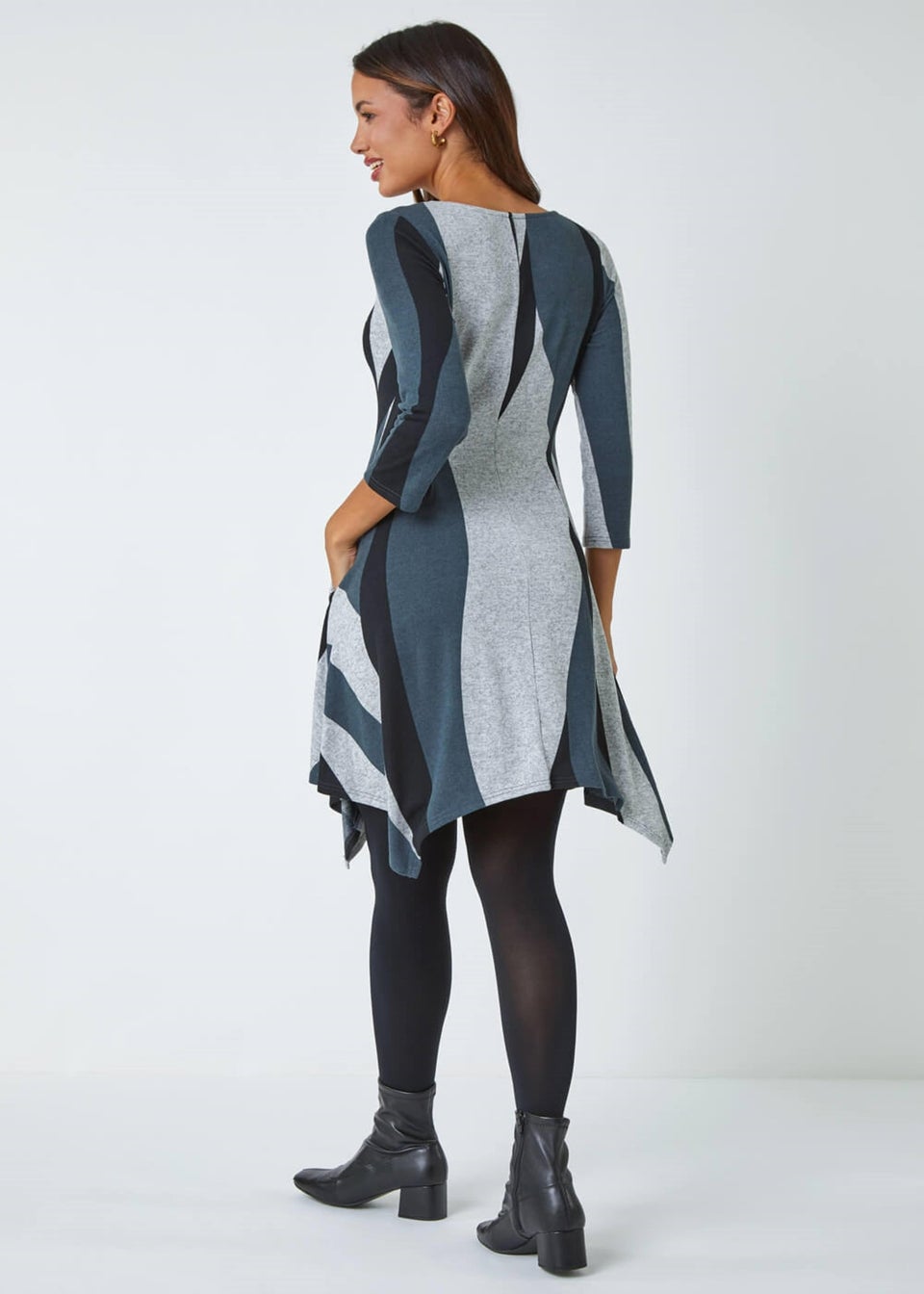 Roman Grey  Ribbon Print Stretch Dress
