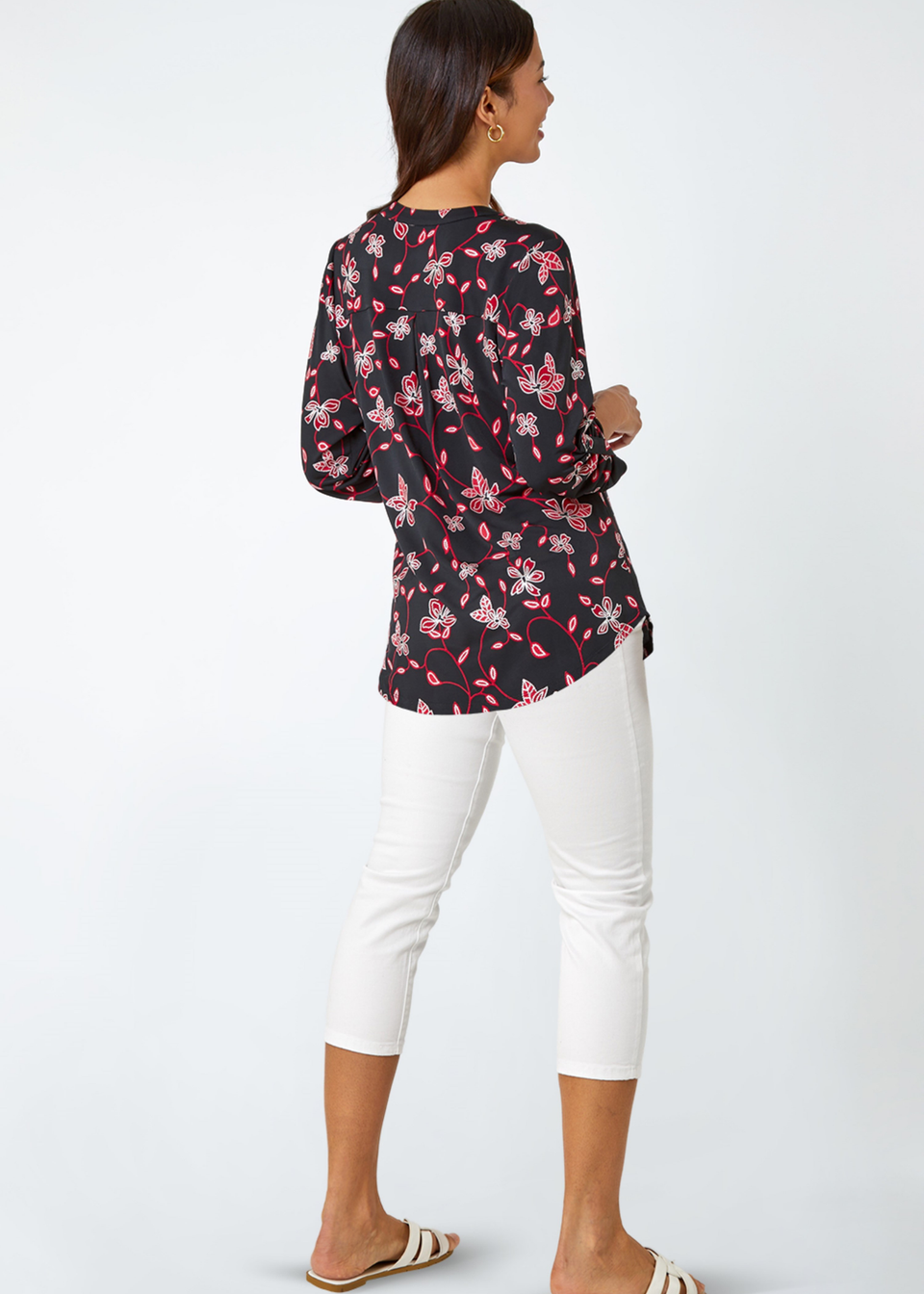 Roman Red Textured Floral V-Neck Stretch Jersey Shirt