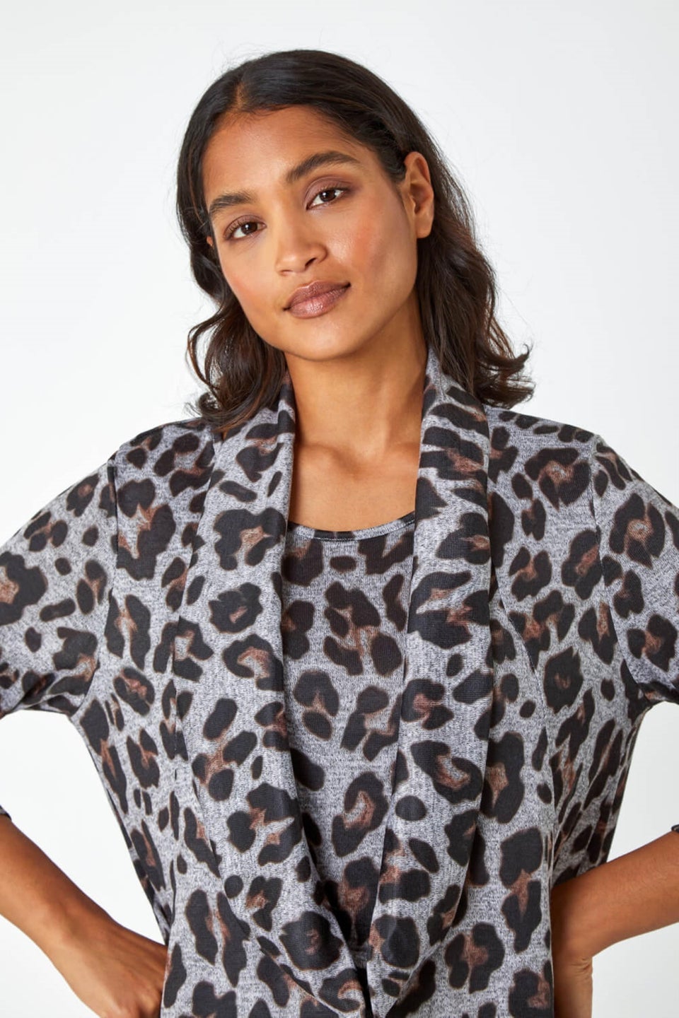 Roman Neutral Animal Print Pocket Top with Snood Matalan