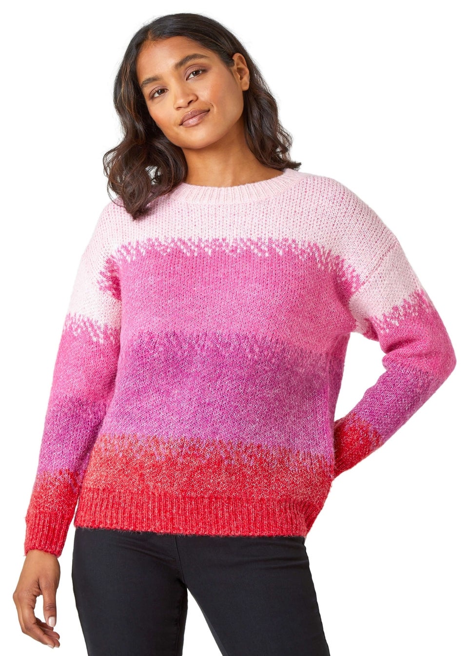 Roman Pink  Stripe Print Knitted Jumper