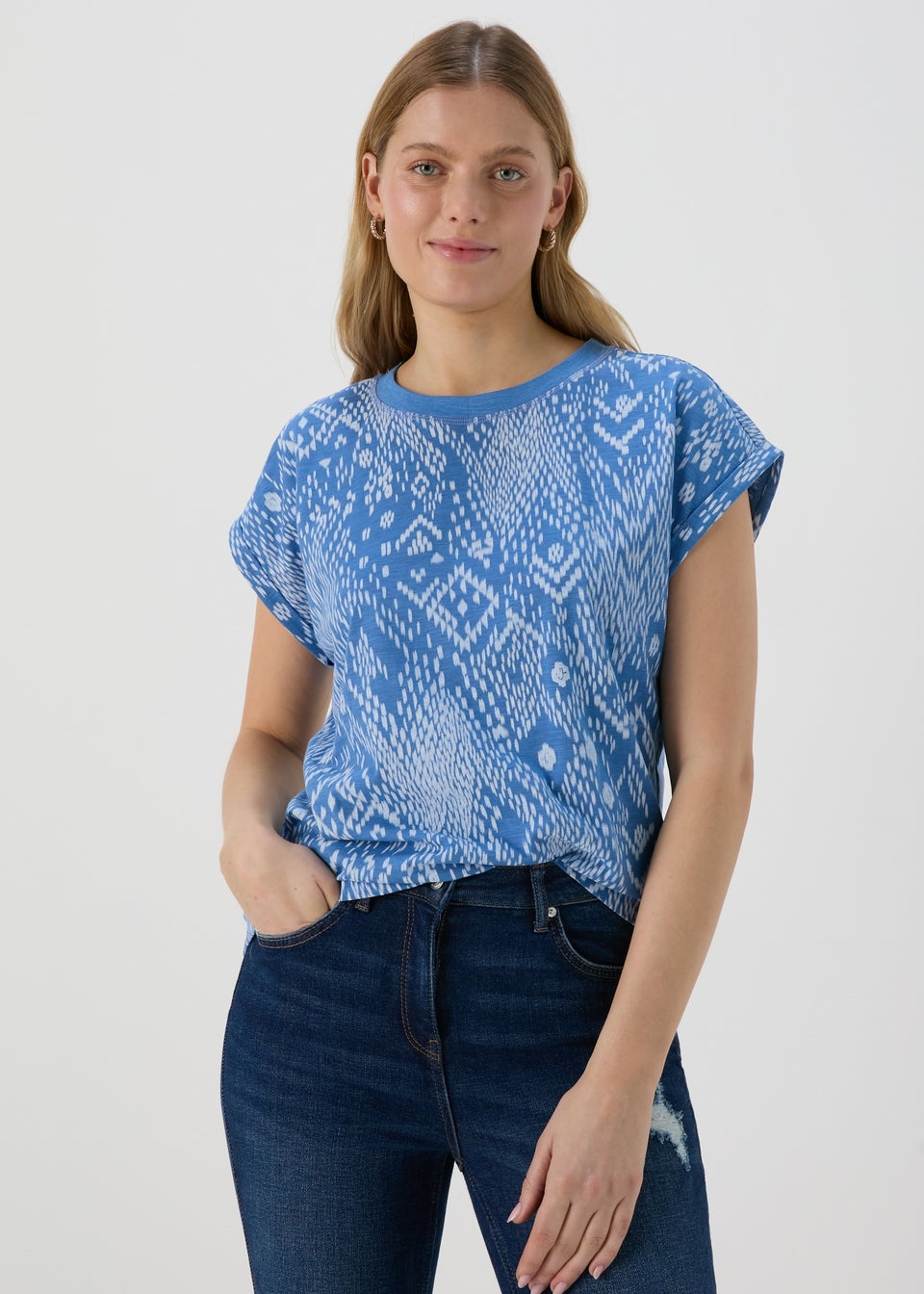 Blue Printed Relaxed Fit T-Shirt