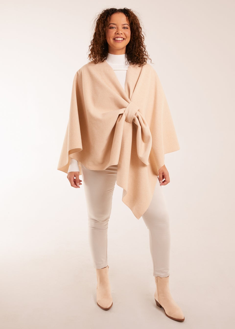 Blue Vanilla Beige Wrap Through Crossover Cape