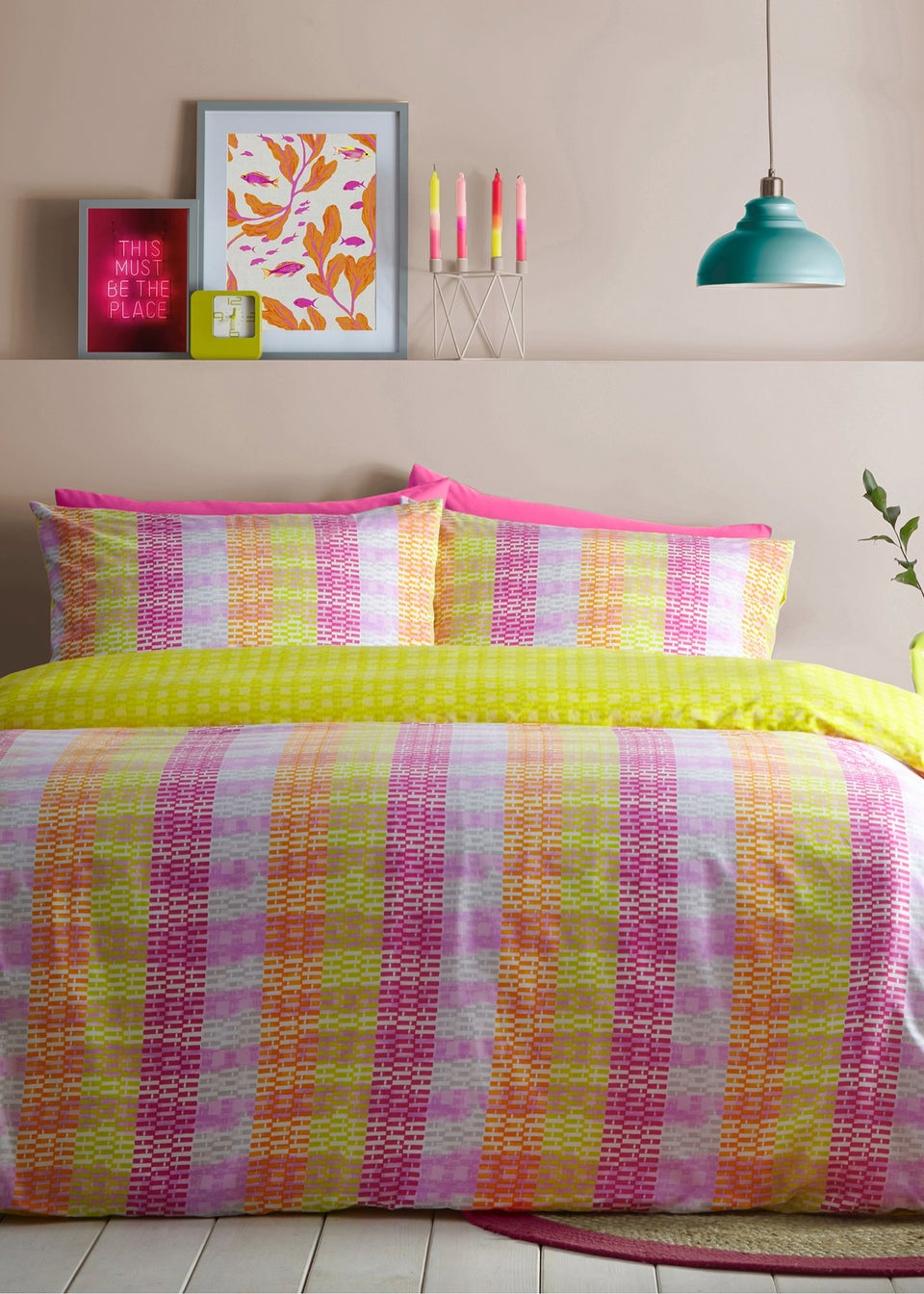 furn. Neola Abstract Neon Striped Duvet Cover Set