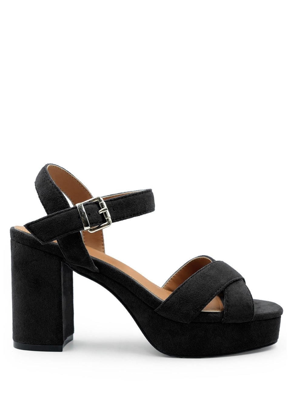 Where's That From Black Suede Marcia Platform Strappy Block Heels