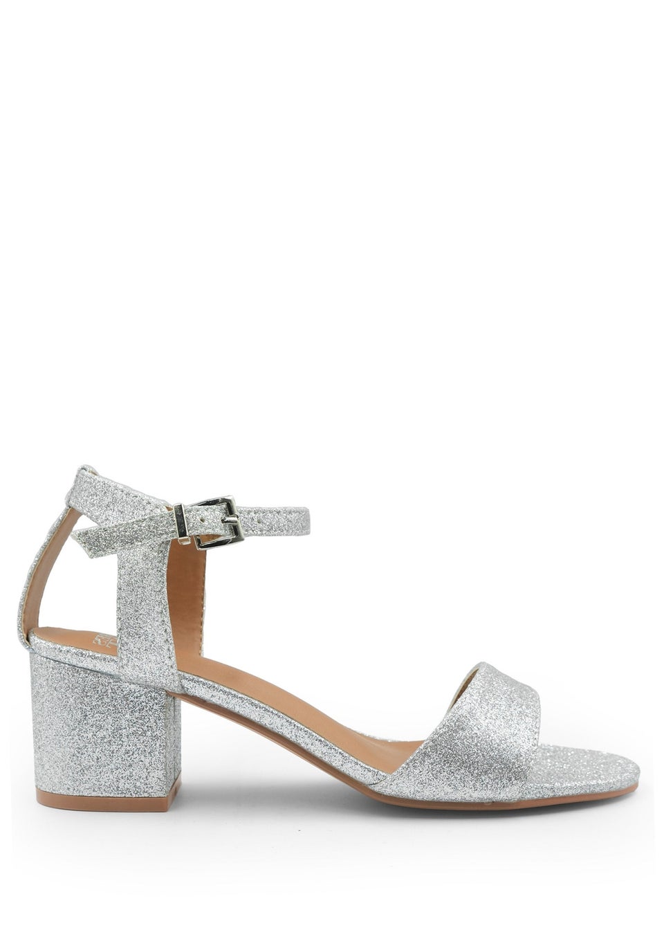 Where's That From Silver Glitter Adrianna Strappy  Block Heels