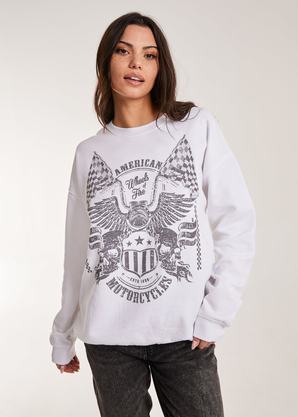 Pink Vanilla White Printed American Sweatshirt