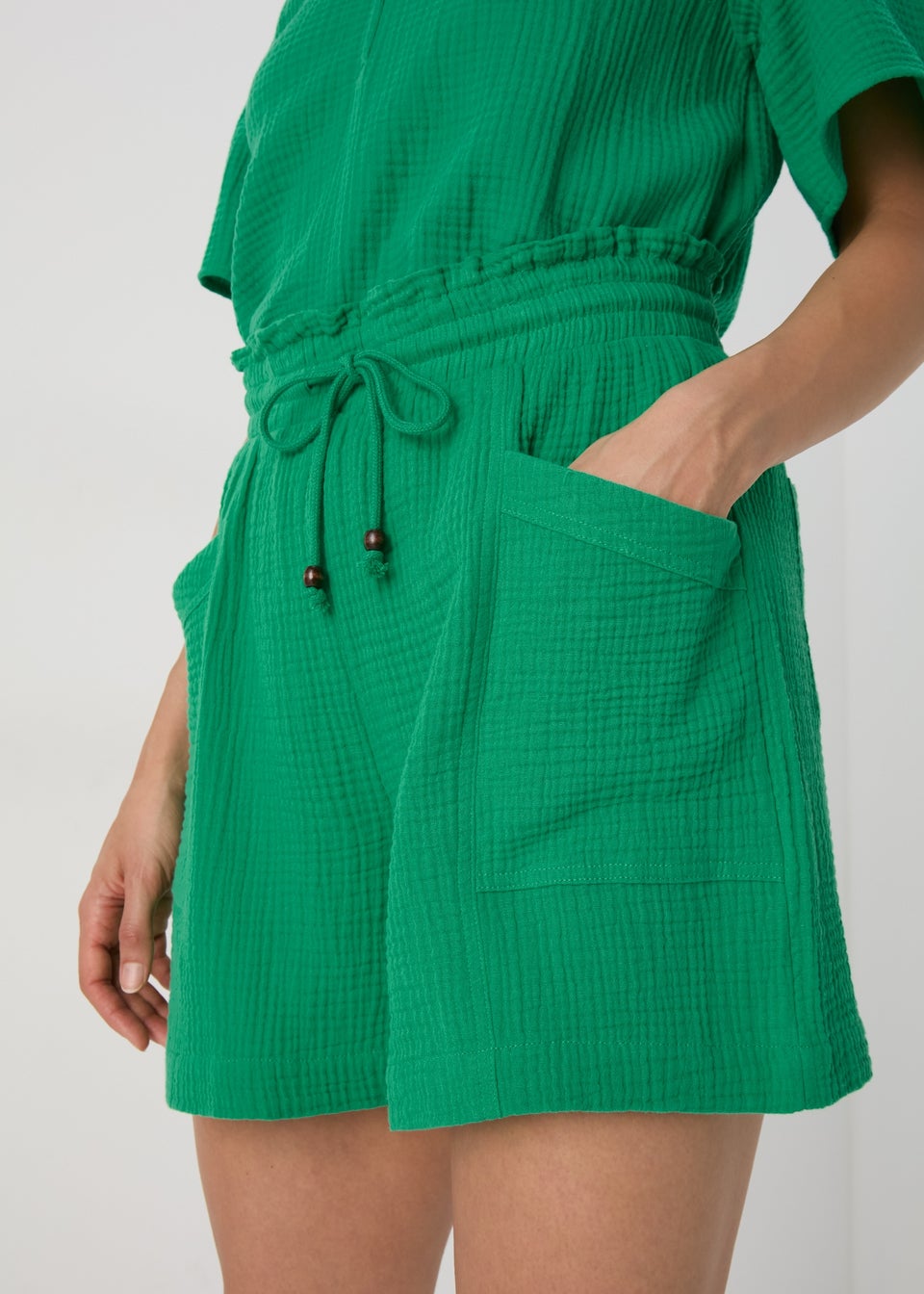 Green Textured Shorts