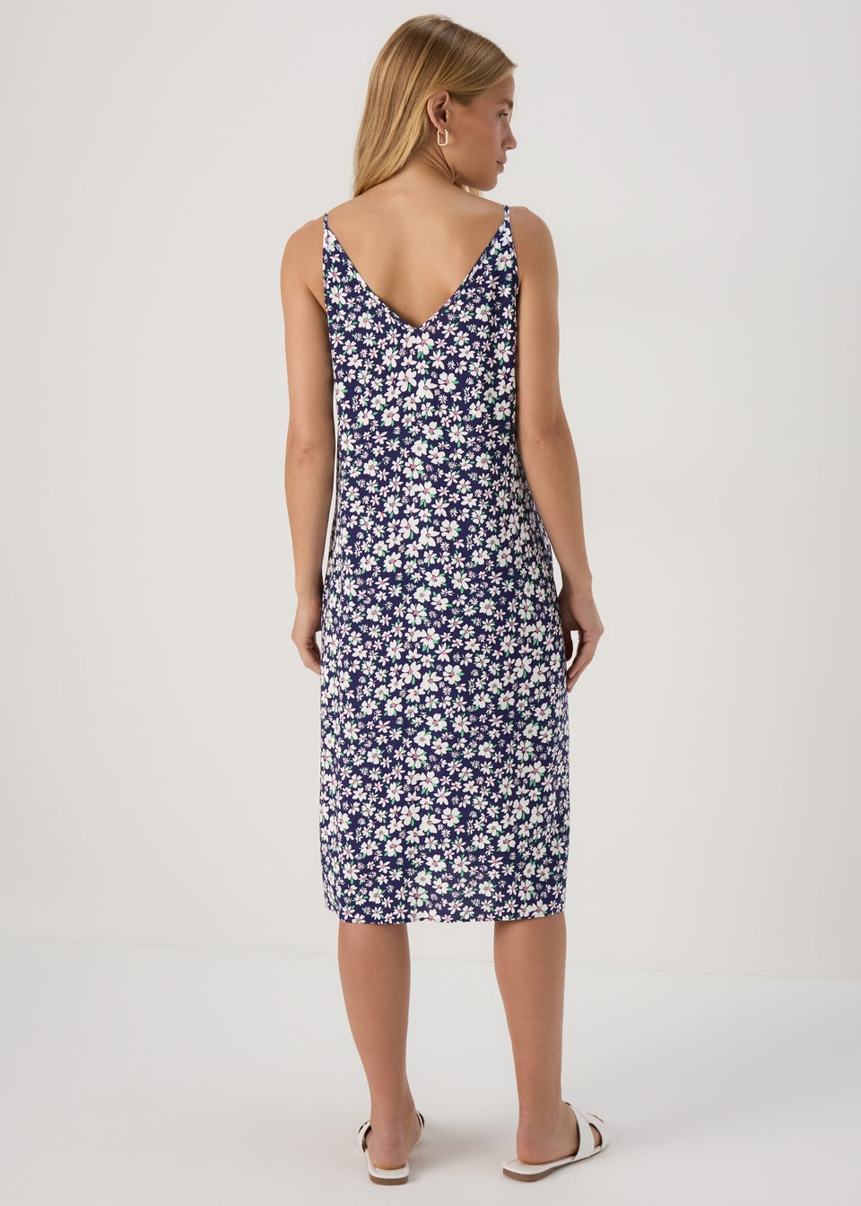 Navy Daisy Viscose Cami Midi Dress