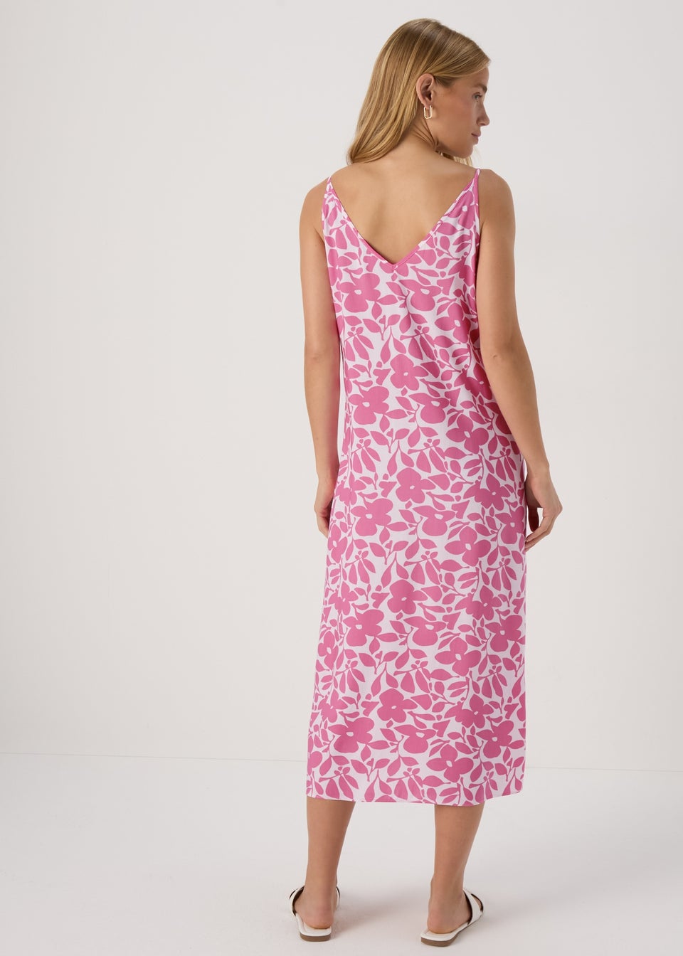 Pink Floral Cami Midi Viscose Dress - Matalan