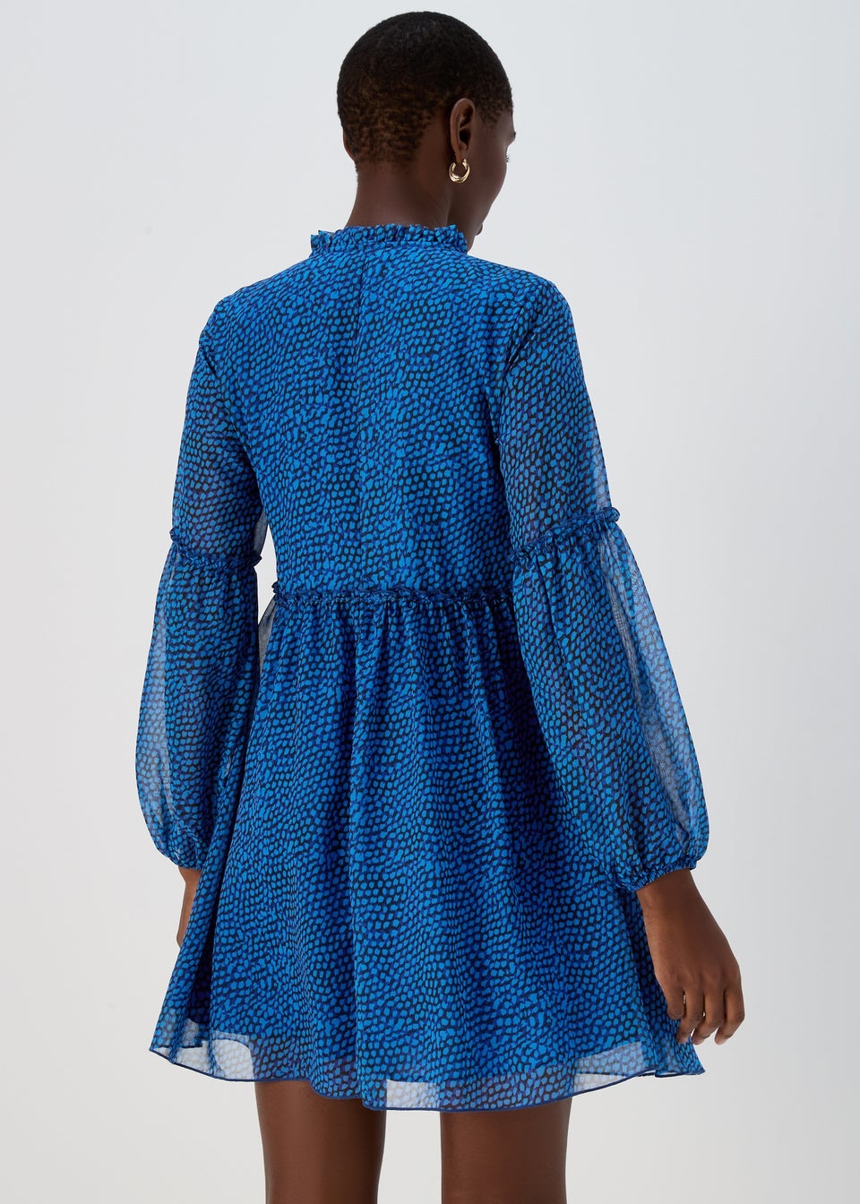 Blue Print Chiffon Mini Dress