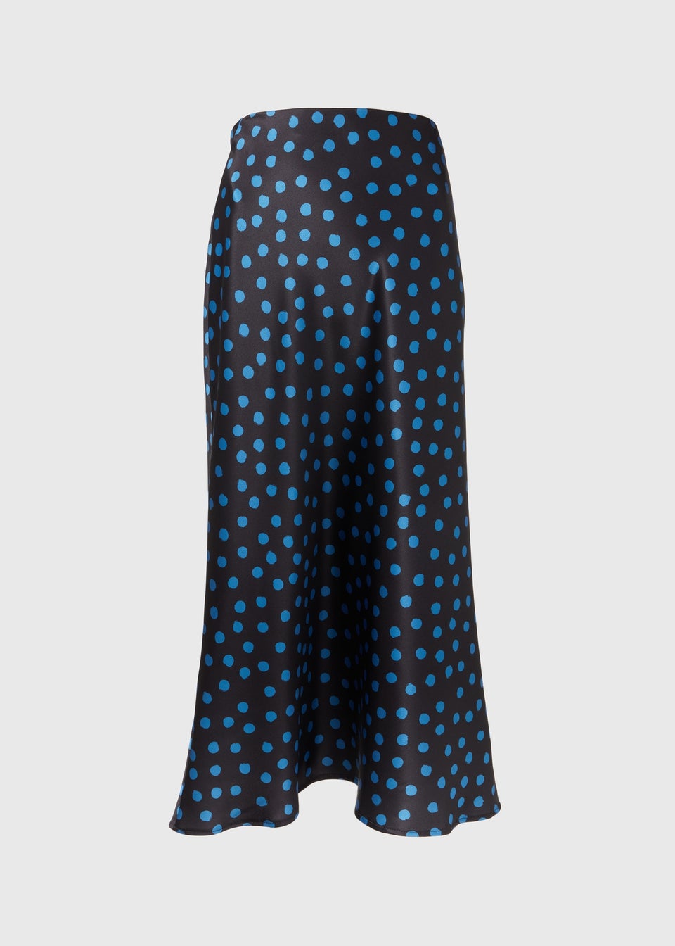 Blue Spot Satin Midi Skirt
