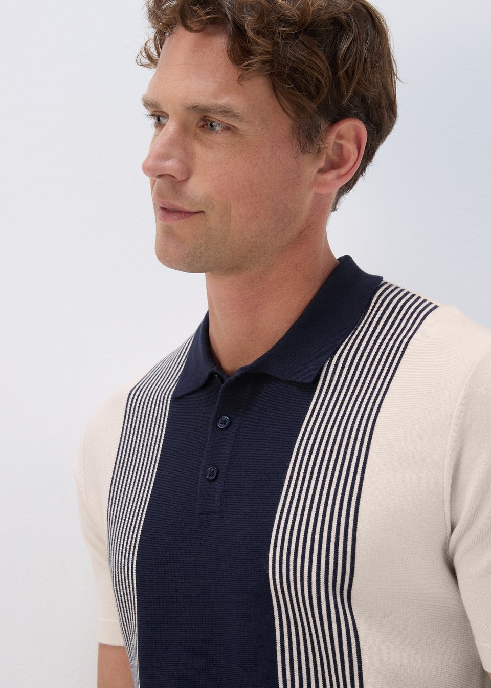 Navy Stripe Buttoned Polo Shirt