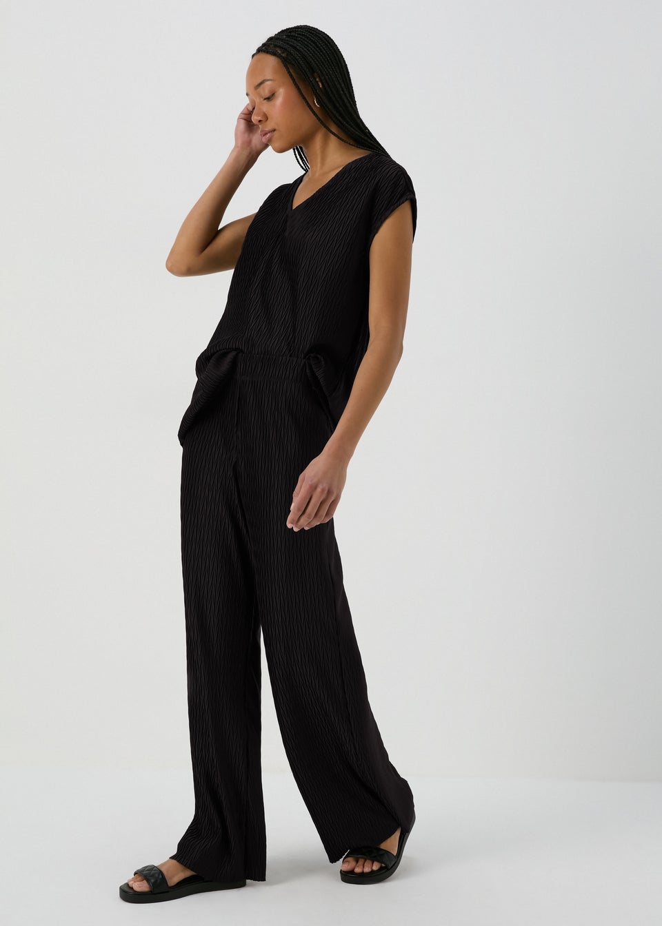 Black Crinkle Co Ord Trousers