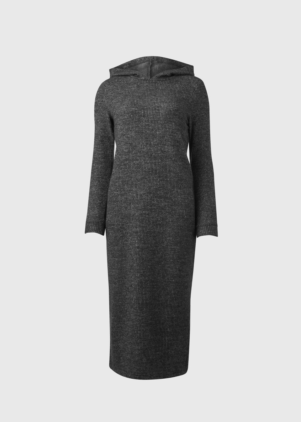 Grey Hooded Ribbed Dress