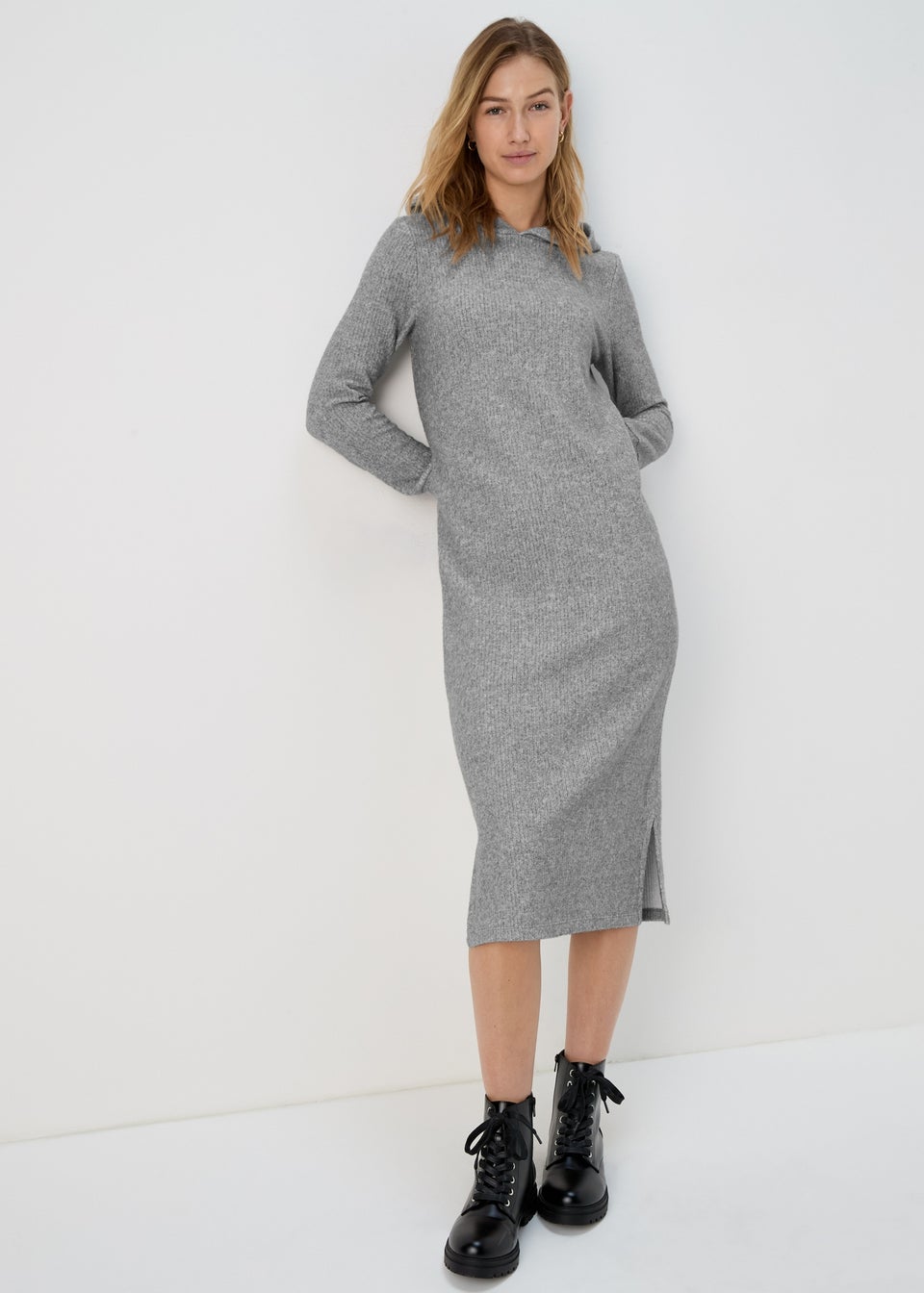 Hooded Grey Pullover Dress