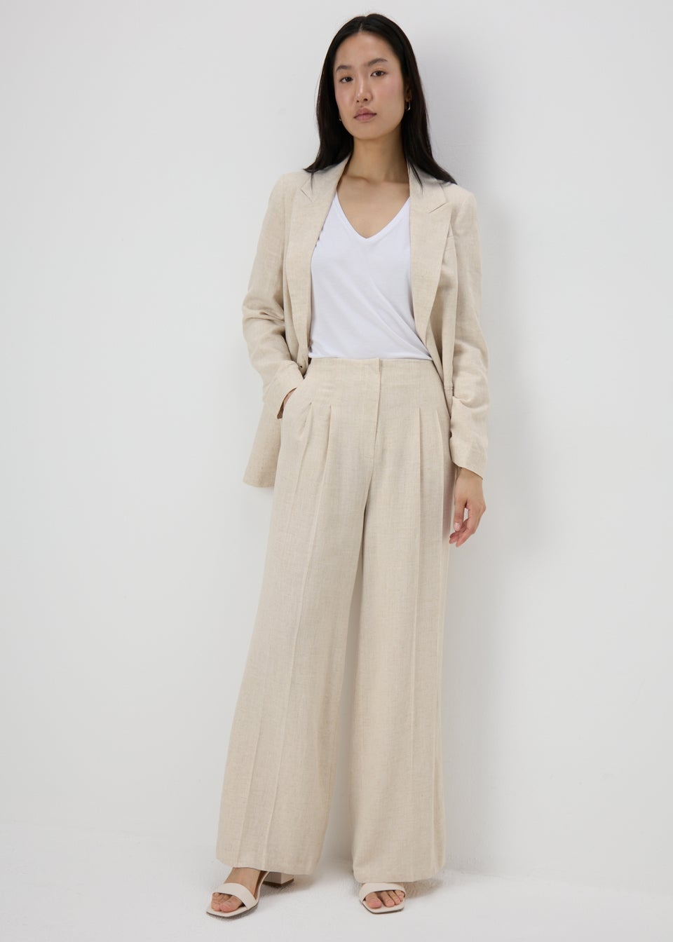 Et Vous Beige Wide Leg Linen Trousers