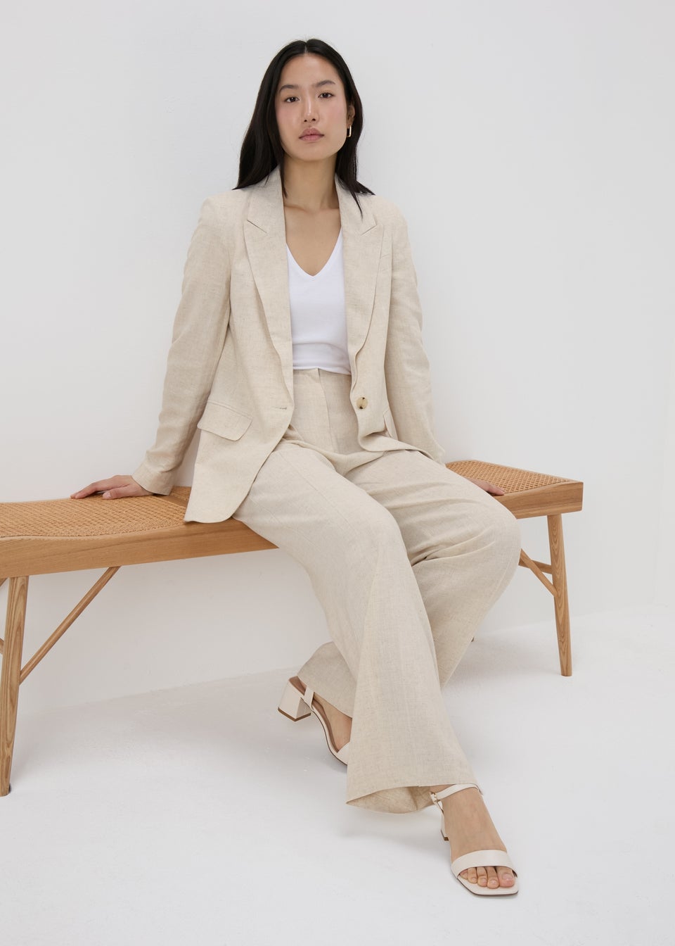 Beige wide leg linen trousers hot sale