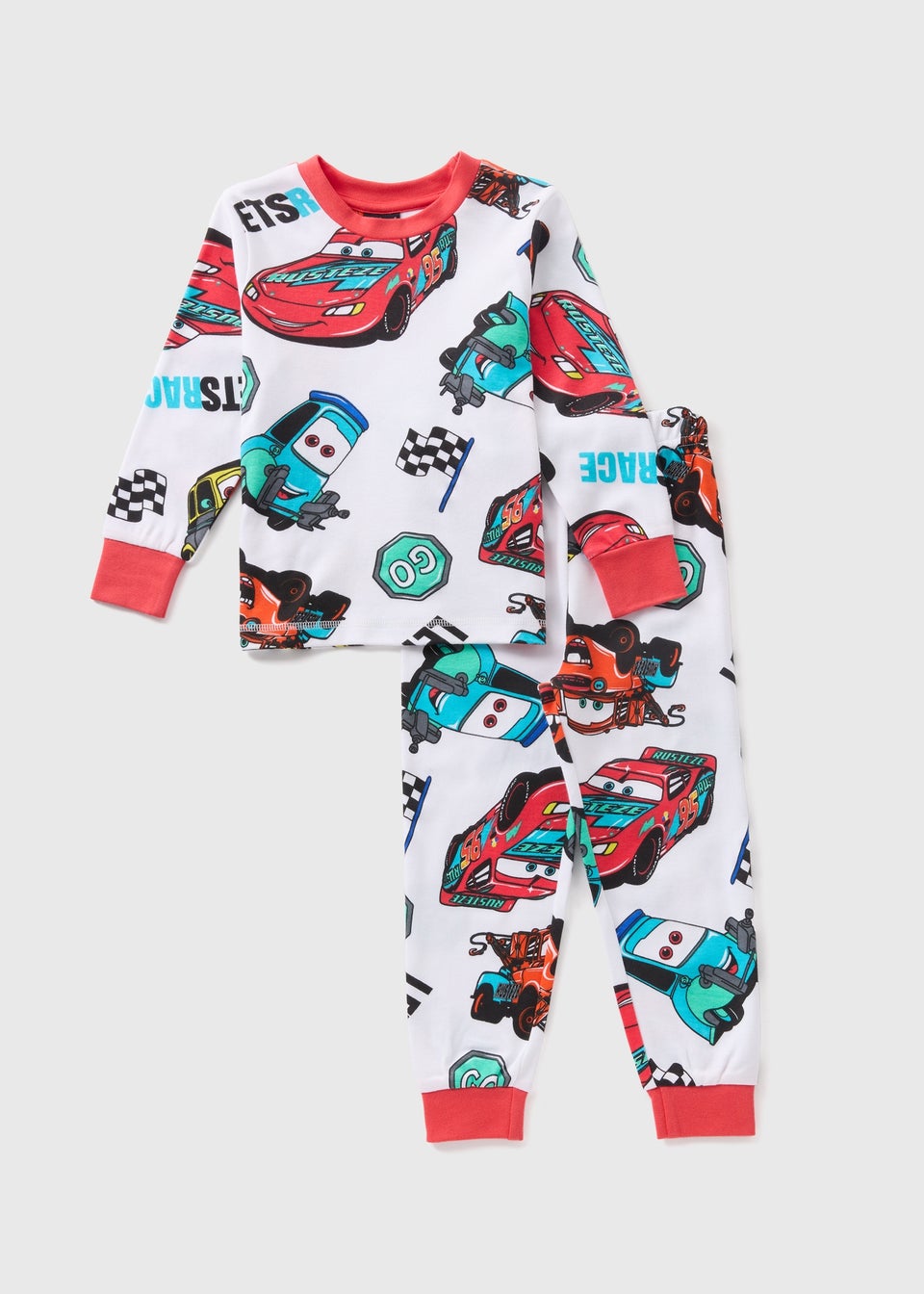 Disney Kids White Cars Pyjama Top Bottoms Set 1 7yrs Matalan