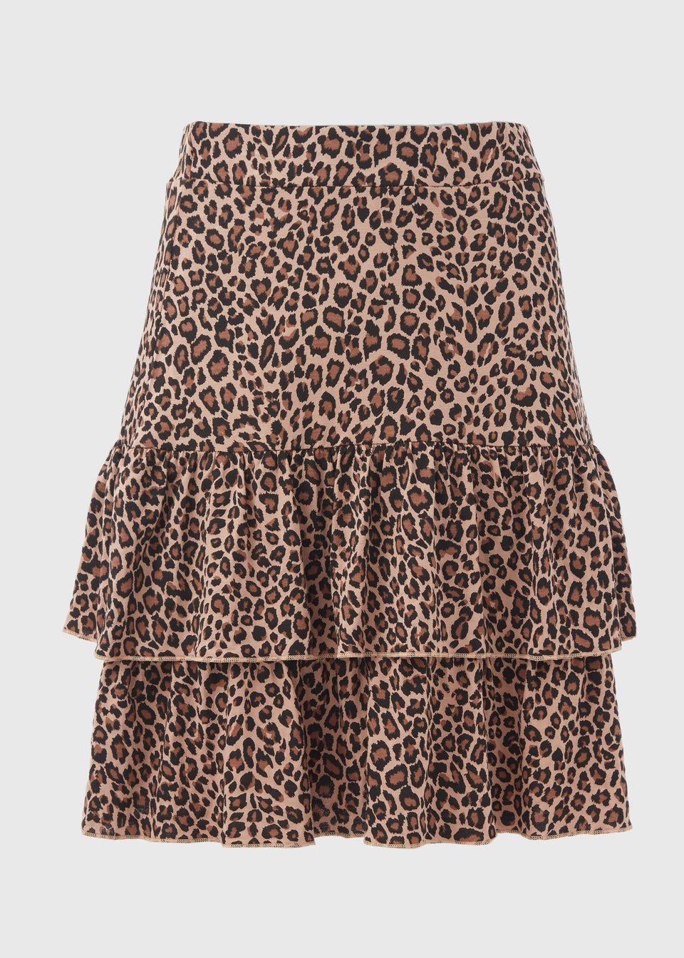 Papaya Brown Animal Print Tiered Jersey Mini Skirt