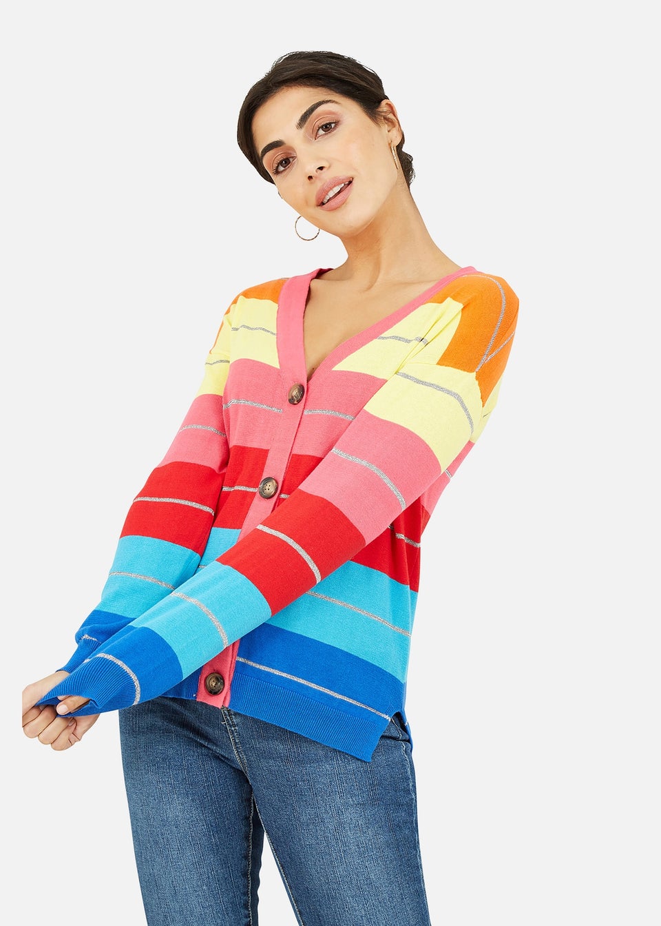 Yumi Rainbow Stripe Knitted Cardigan