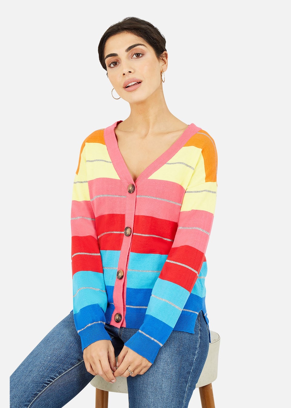 Yumi Rainbow Stripe Knitted Cardigan